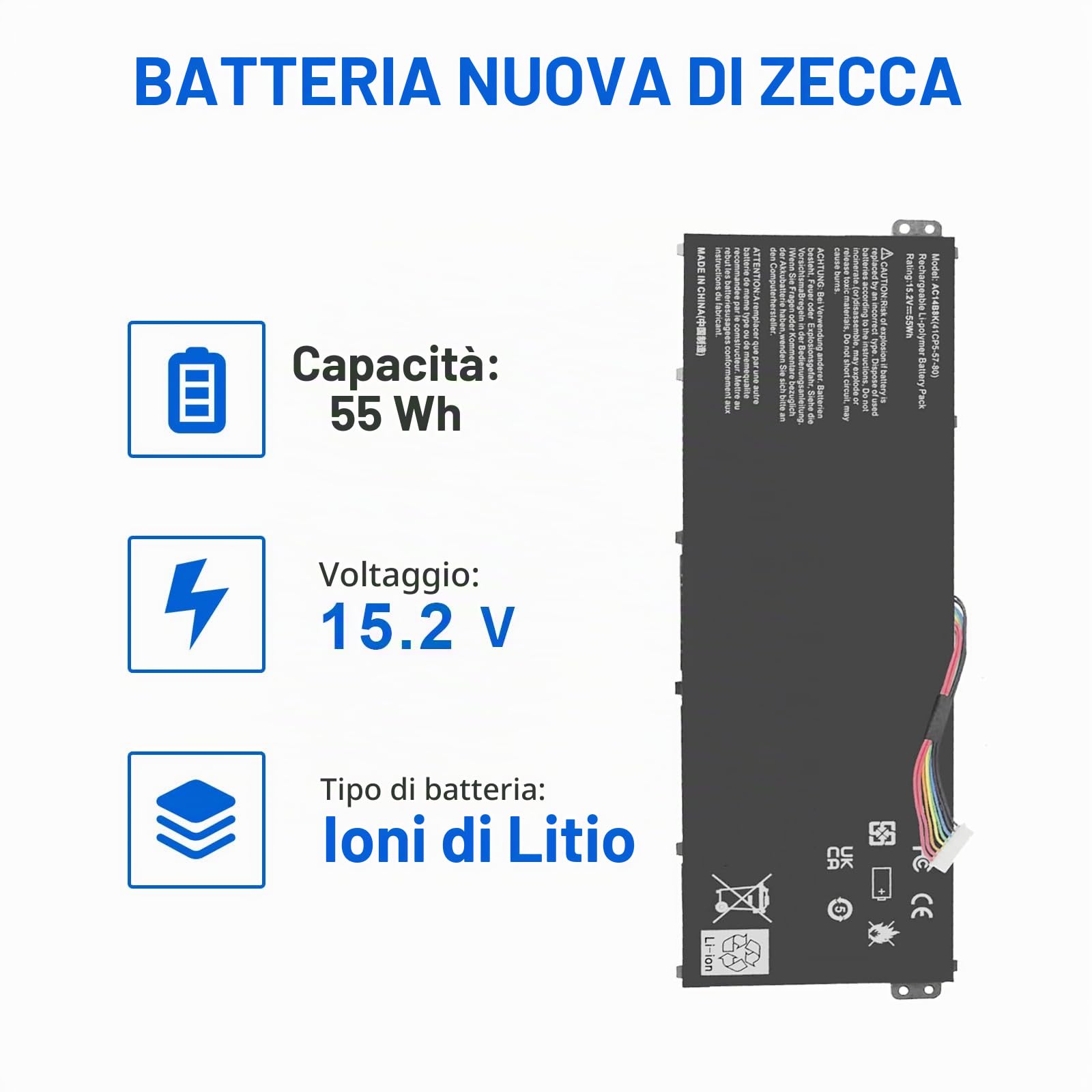 AC14B8K AC14B3K Batteria di ricambio per computer portatile Aspire A515-51 A517-51 E3-111 E5-771 ES1-431 ES1-511 ES1-512 V3-111 V3-112P V3-371 Chromebook 13 C8 10 15 C910 TravelMate Spin B1 15,2 V 55