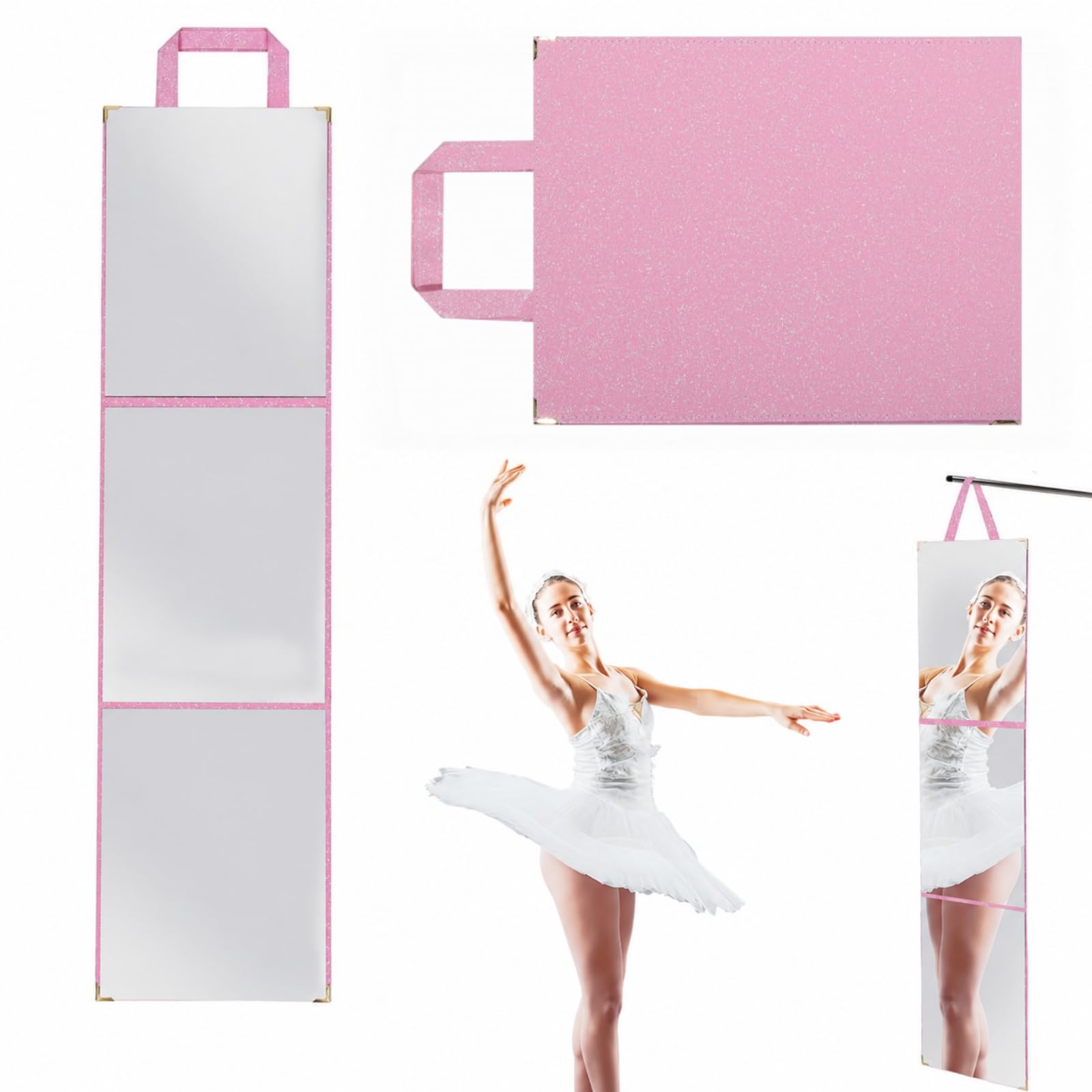 View 1 of [DAMAGED] MEPIG Foldable Acrylic Full Length Mirror with Handle, Pink, Tri-Fold