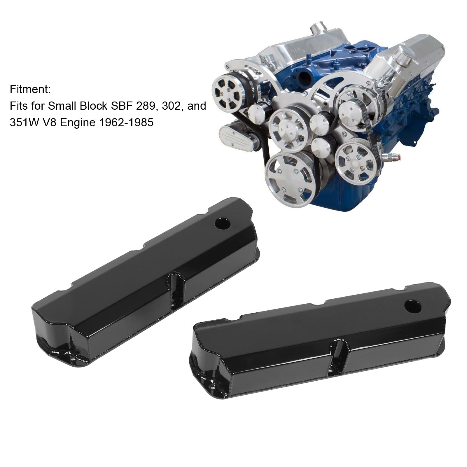 aqxreight Tapa de Válvula Alta DM 4413 BK Pernos Cortos Tapa de Válvula de Aluminio con Orificio de Ventilación para Motor V8 de Bloque Pequeño 289 302 351W 1962 1985 Negro