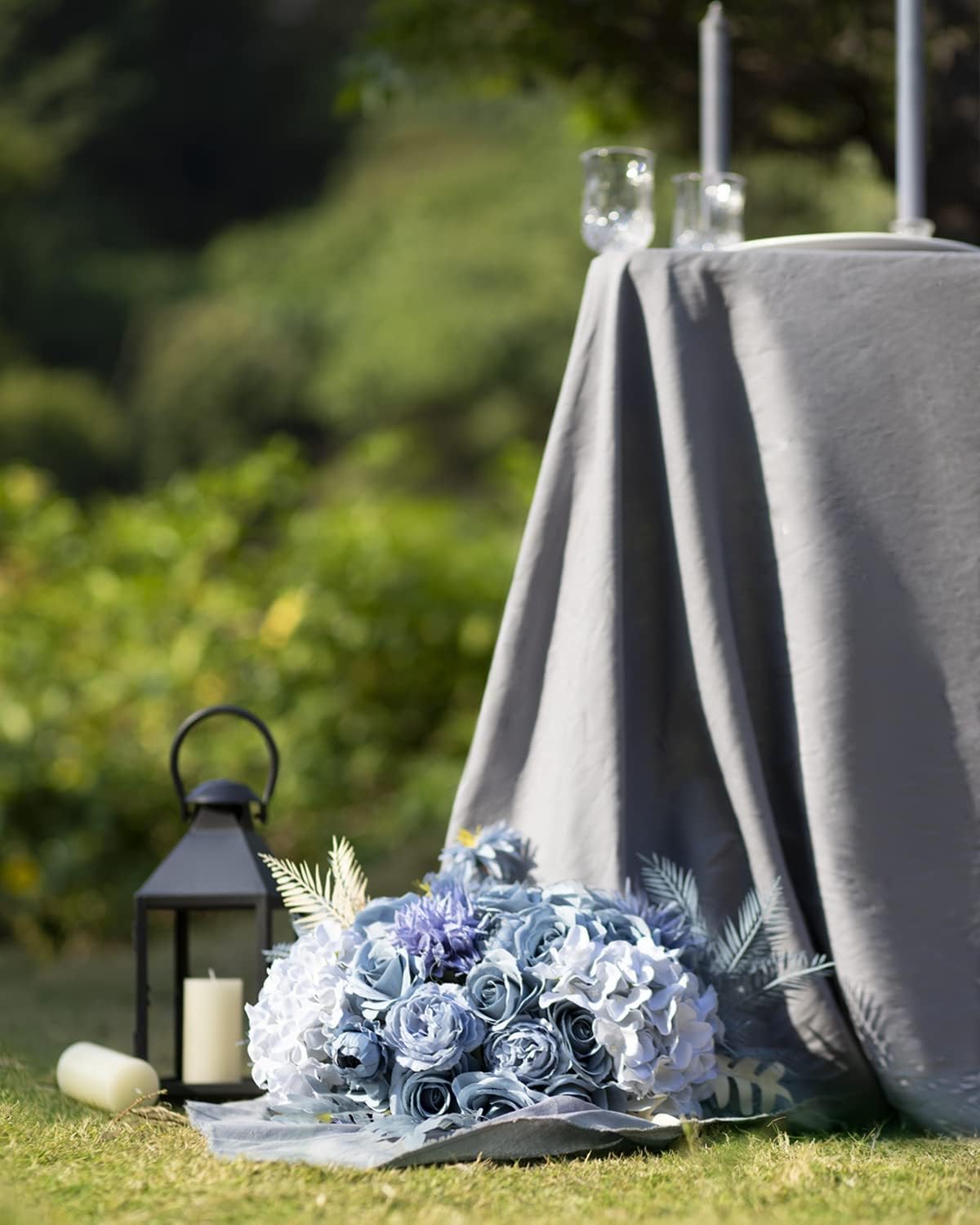 LFF 10pcs Silk Roses Artificial Flowers Fake Long Stem Roses for DIY Wedding Bouquet Home Decoration (Dusty Blue) - Image 7