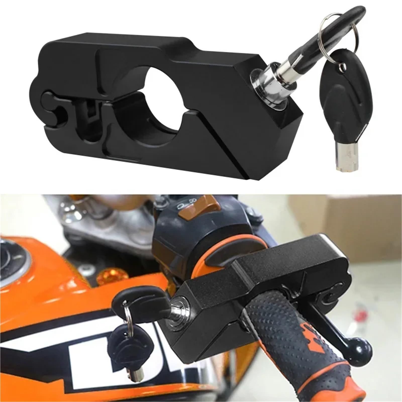 zamka motocyklowego Blokada kierownicy motocykla Uchwyt hamulca kierownicy Solidna blokada imitująca blokadę kradzieży Drążek pociągowy ATV Dirt Street(Black)