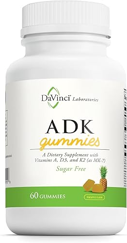 DAVINCI Labs ADK Gummies - Gomitas sin azúcar, sabor a piña, vitamina gomosa de alulosa - Apoya la salud ósea, cardíaca e inmunológica -
