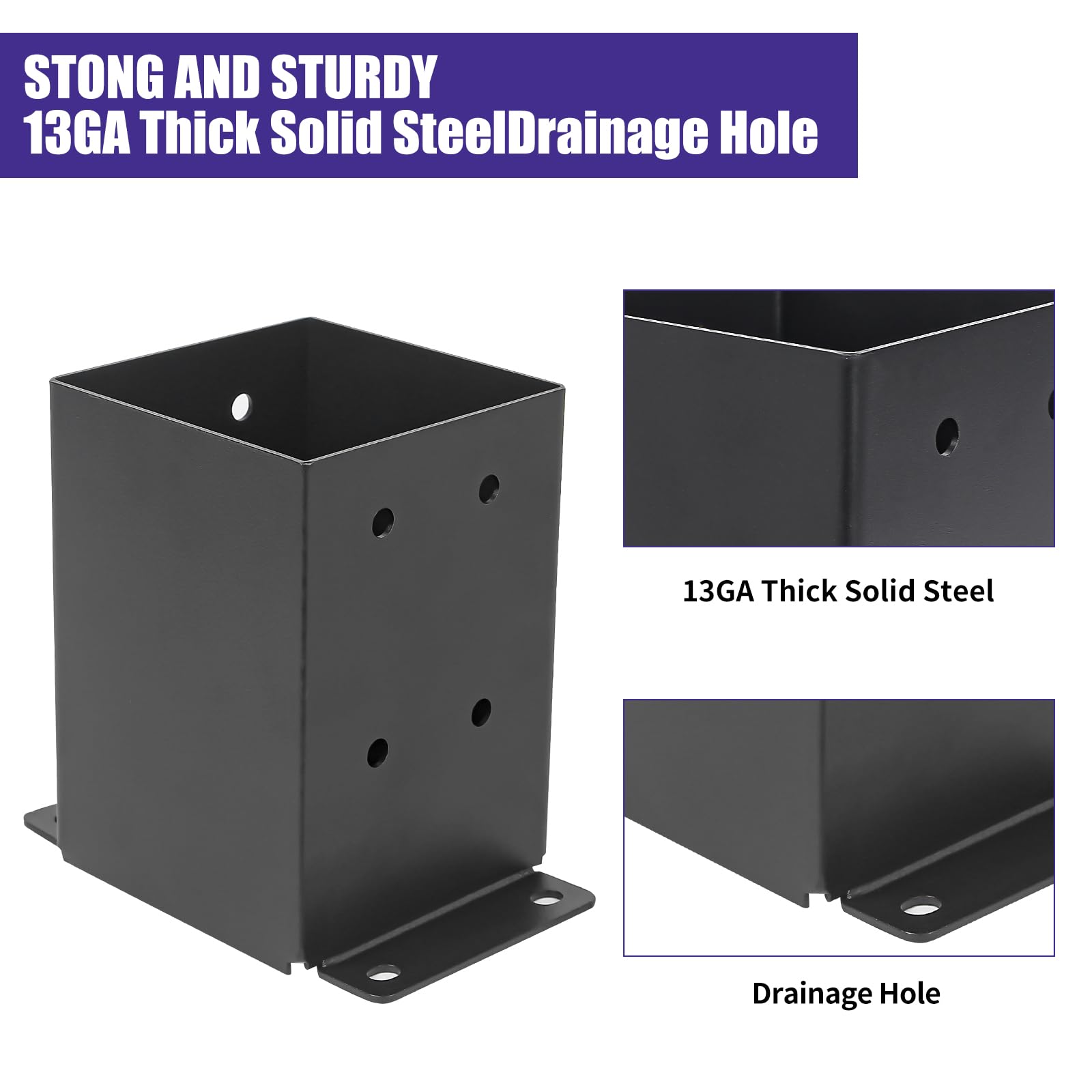 Nrspp 4x4 Post Base 8 Pcs,(Inner Size3.5"x3.5")Wood Fence Pergola Post Bracket, Black Powder Coated Post Anchor,Deck Post Base Support Base Plate Pergola Brackets Fence Kit…