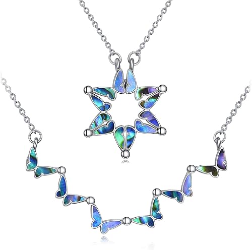 AXELUNA Collar con dije de estrella de David de plata de ley con diseño de mariposa magnética plegable hexagonal para mujer