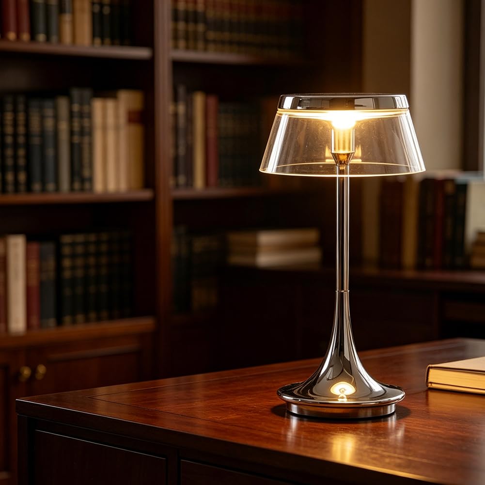 LED Tischlampe Pilz Kabellos Akku Pilzlampe Dimmbar Touch Control Tischleuchte USB Aufladbar Batteriebetrieben Pilzlampe Innen und Außen Tragbare Mushroom Lampe Chrom Nachttischlampe,Silber