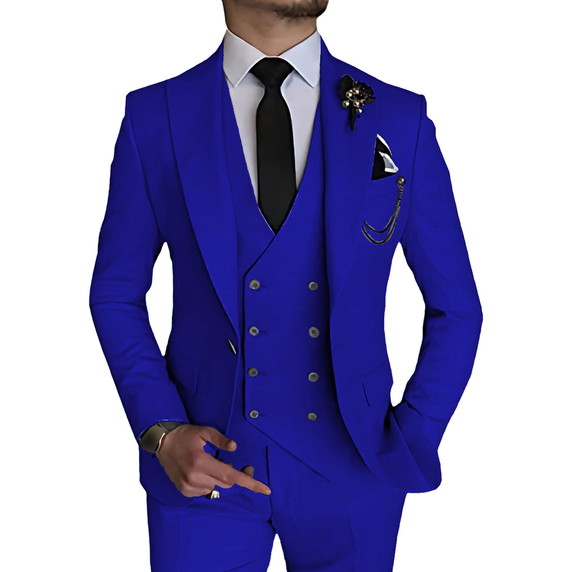 Abito elegante 3 pezzi per Uomo Set di Prom di Matrimonio a Doppio Petto 1 Fibbia Giacca Gilet Pantaloni Set Formale