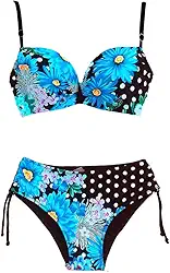 Biquíni Plus Size Floral Cintura Alta 46-52 Feminino Azul Preto Rosa Vermelho Conjunto Praia