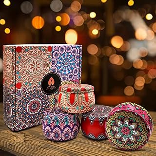 Premium Scented Candles Gifts for Women, Organic Soy Wax - 5.65 oz Large Aromatherapy Candles 4pk Metal, Mothers Day Gifts, Gifts for Her, Valentines Gifts, Presents for Anniversary (A)