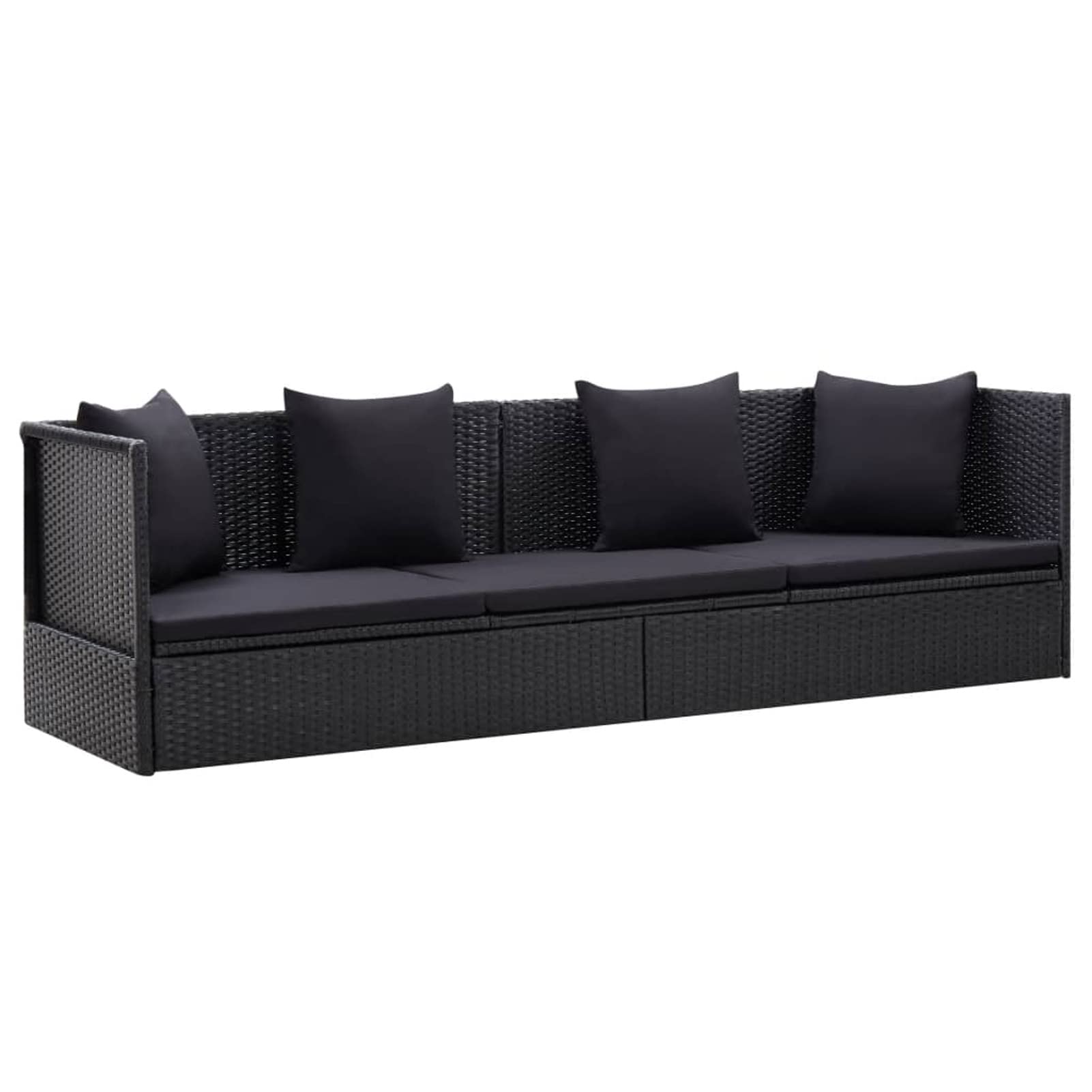 Homgoday Decor meble ogrodowe leżak ogrodowy z czarnymi poduszkami polirattanowymi, rozkładana sofa meble ogrodowe leżaki na plażę basen ogród meble