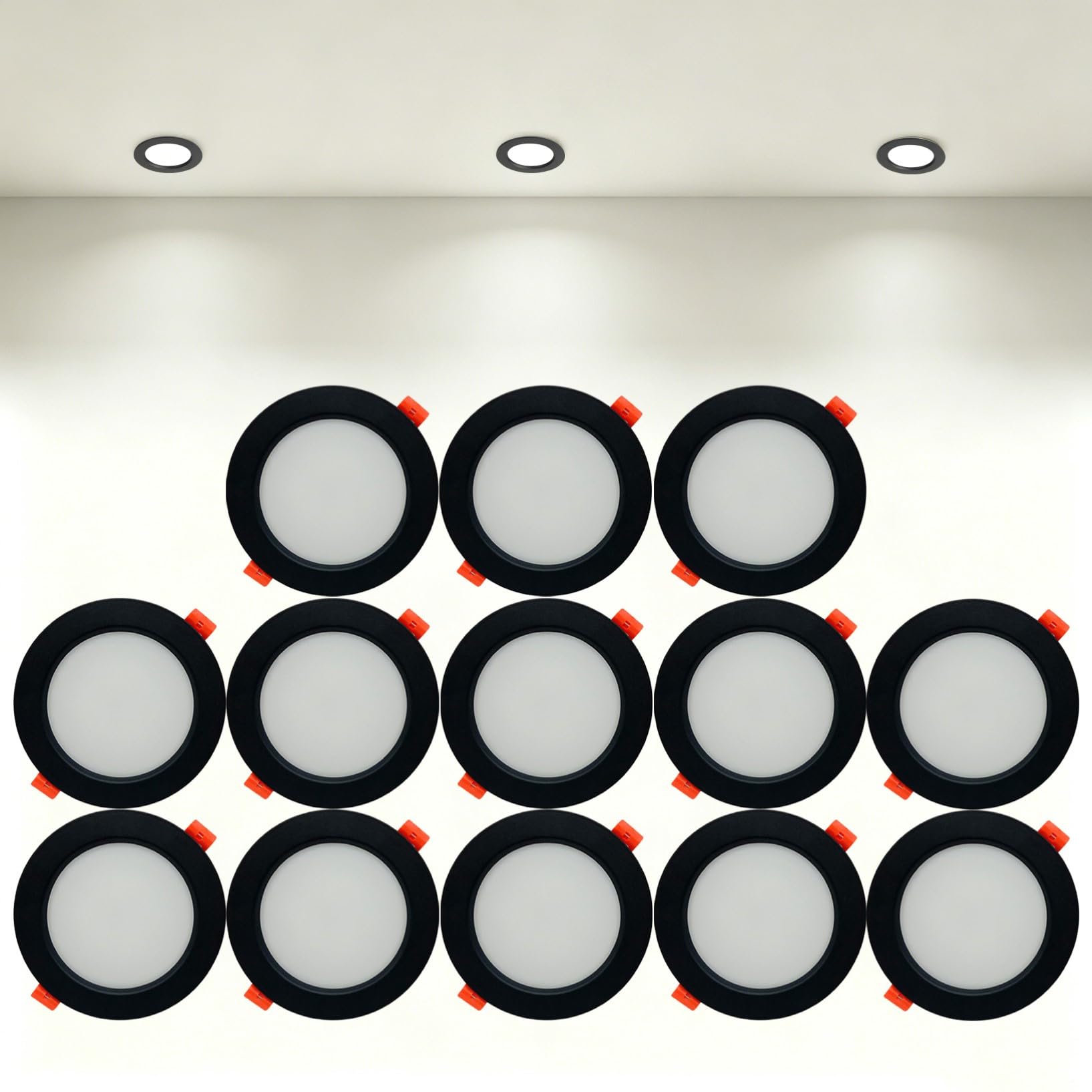 VOGHMOLD 24W Ultra Slim LED Downlight Recessed Ceiling Light 8 inch, 4000K Spot Lights Black Aluminum Trim, Cut Φ190-210mm, AC110-240V Panel Lighting for Office Hallway Closet, 13 Pack