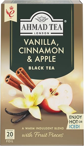 Ahmad Tea Fruit Black Tea | Vanilla, Cinnamon & Apple| 20 Teabag Sachets | 1 Pack