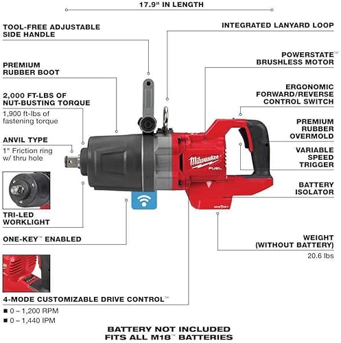 Miniatura 5 de Milwaukee M18 FUEL 1 in D-Handle High Torque Impact Wrench w ONE-KEY Bare Tool  Accessory