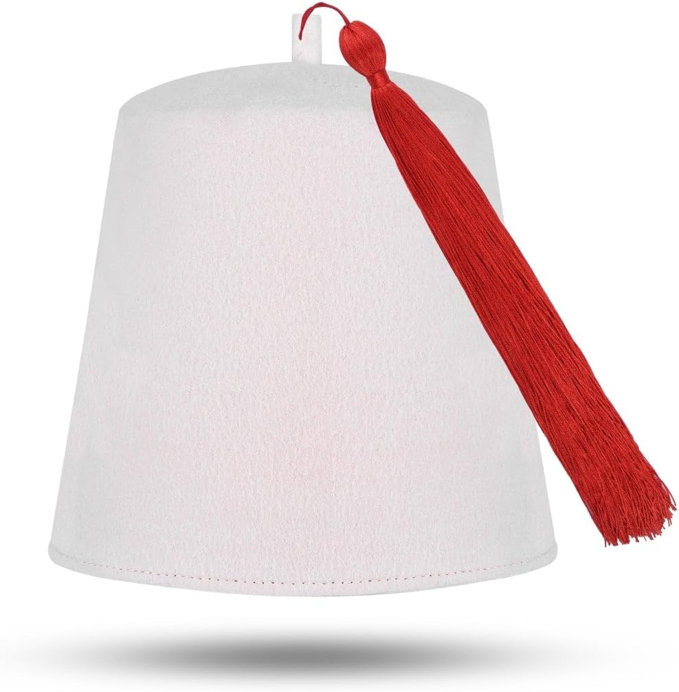 Bricks Masons Masonic Plain Fez Hat - Pure White Wool with Various Tassel Colors