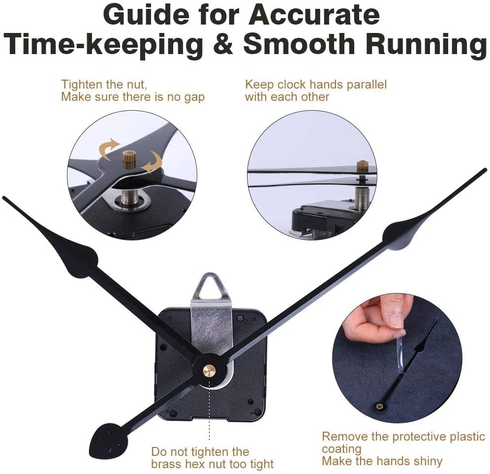 EMOON High Torque Movement Mechanism with Extra-Long 11 1/8 Inch Spade Hands, Quartz Motor Kit for Custom Repair, Total Shaft Length 7/8 Inch (Black)