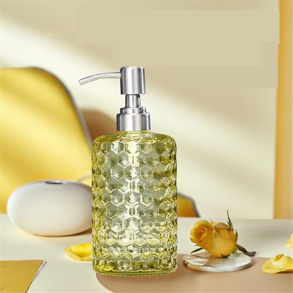 Dispenser di Sapone per Bagno, per casa/Hotel/Bagno, flacone in Vetro pressato per lozione, 500 ml, cilindrico Trasparente, Blu/Grigio/Verde/Giallo, Dispenser da Cucina (Blu)