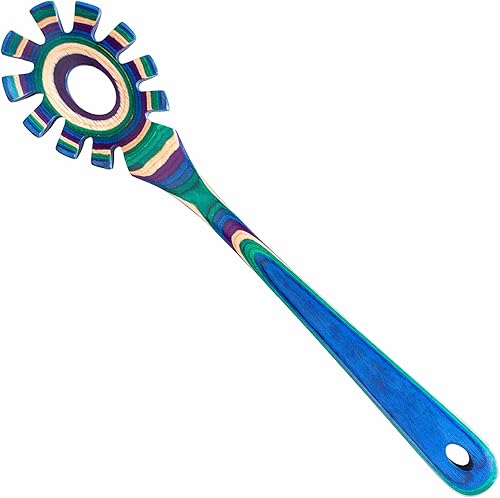 Miniatura 9 de Baltique Marrakesh Collection - Cuchara de madera para espagueti, servidor de pasta de 12.5 pulgadas con dientes, utensilio colorido de madera