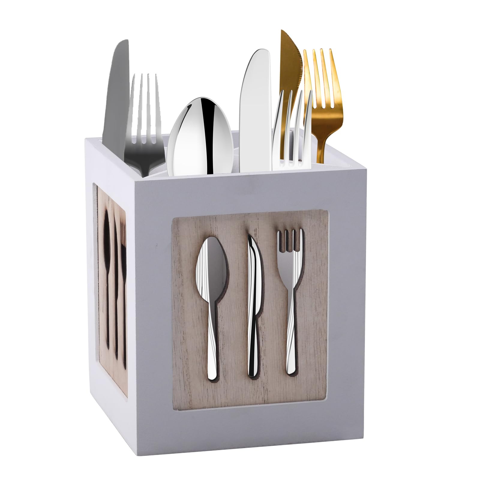 Porte-Ustensiles Cuisine En Acrylique Avec 3 Compartiments, Pot Ustensiles Cuisine Organisateur De Couverts Moderne - Ouvert Pour Cuillères, Fourchettes, Couteaux, Grande Capacité Et Facile à Nettoyer