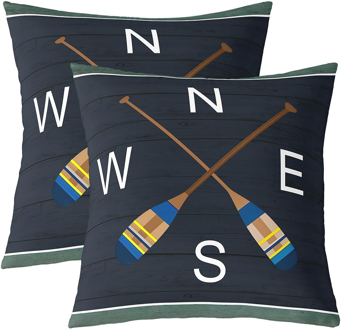 Lake House Pillow Cover,Boating Oar Double Sides Print Throw Pillow Case Cover,Dark Blue Rustic Wooden Board Cushion Cover for Sofa Couch Chair,2 Pack 24"x 24"