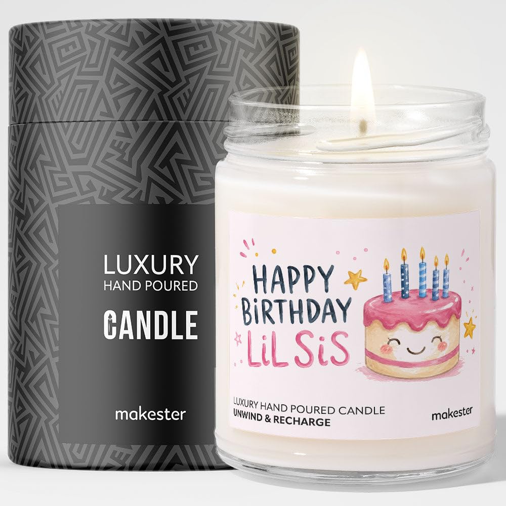 Gifts for Little Sister from Big Brother - Luxury Soy Wax Candle - Vanilla, Jasmine, Sugared Almond - Makester — image 1