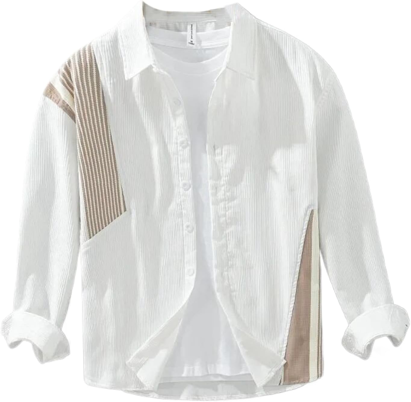 Men's Patchwork Casual Shirt Long Sleeve Slim Fit Daily Soft Tops for Spring Autumn