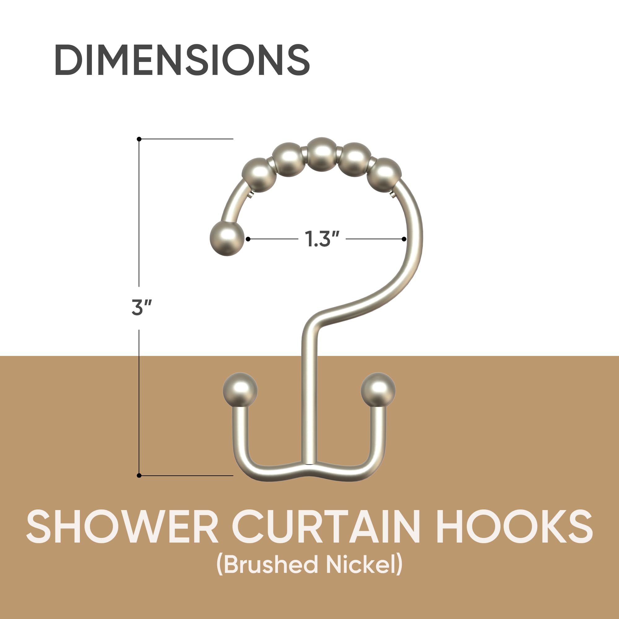 Shower Curtain Hooks - Color Up Premium Double Hook Shower Rings - Set of 12 - Stainless Steel (Brushed Nickel)