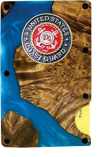 Guardia Costera de los Estados Unidos de encargo magnífica turquesa y madera mármol resina inteligente utilidad cartera, Marrón