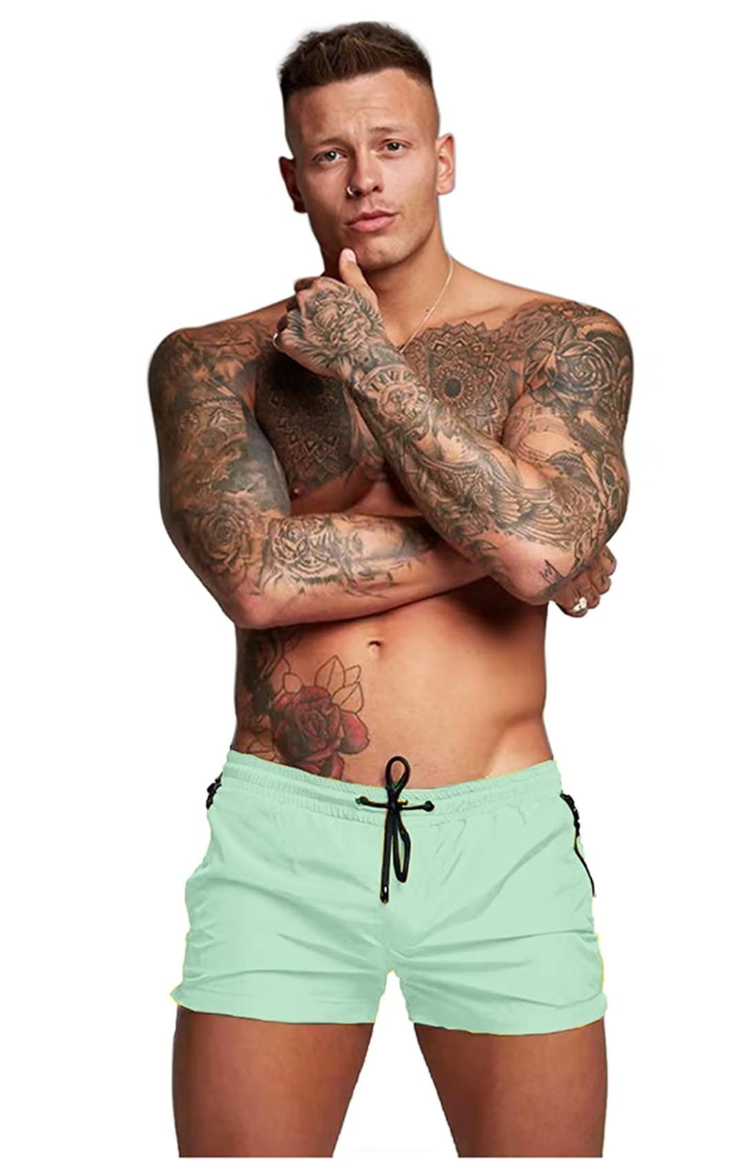 Mens Swim Trunks Quick Dry Swimwear Zipper Pockets, Swim Shorts with Mesh Lining