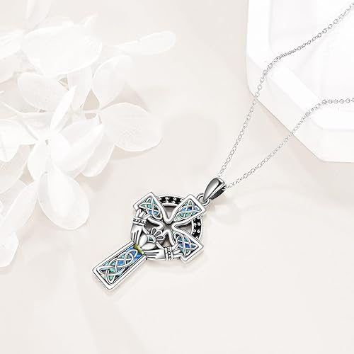 Miniatura 4 de YFN Collar de cruz de plata de ley 925 con nudo celta cruz infinito corazón amor colgante collar de 18 pulgadas