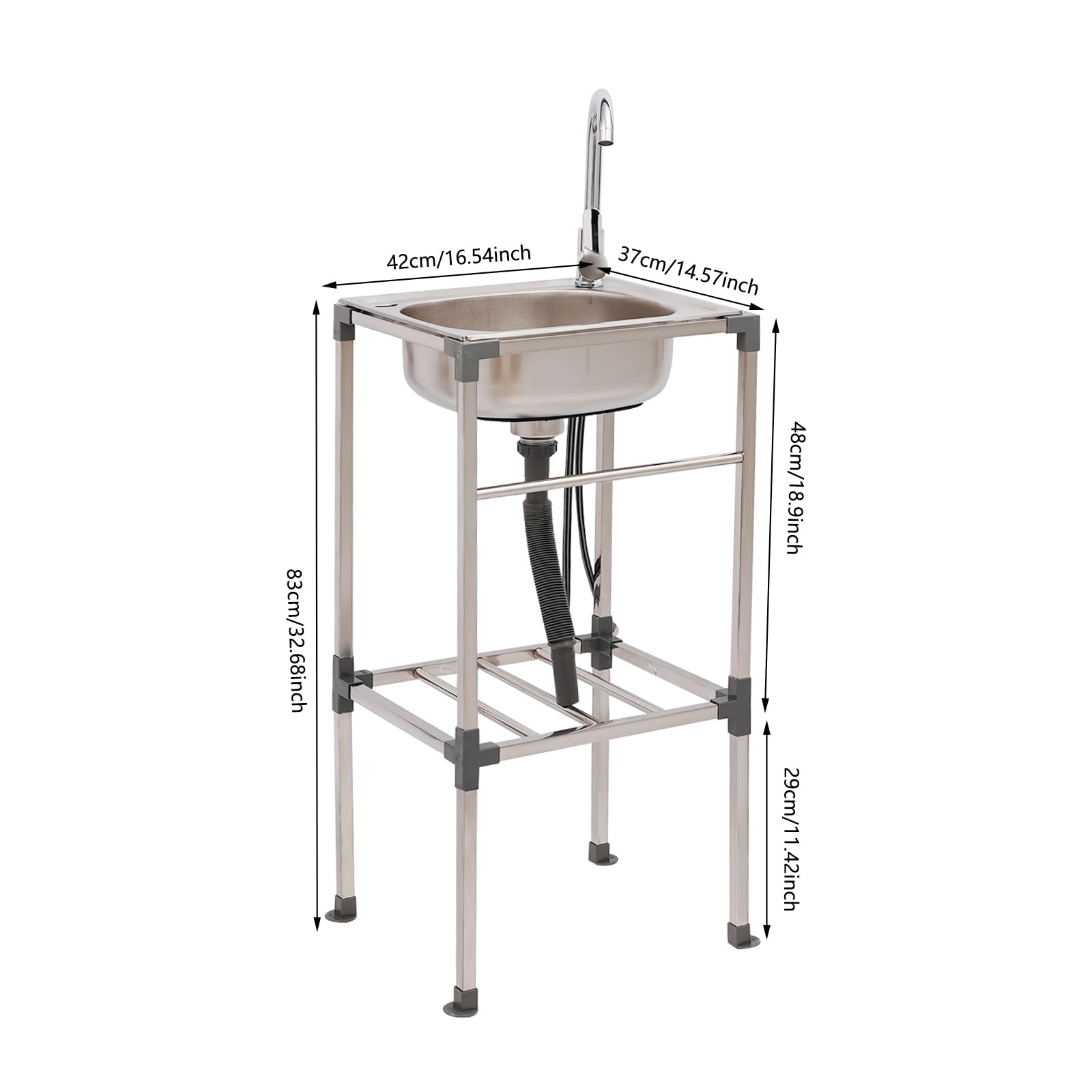Lavello in acciaio inox da cucina 1 vassoio professionale, lavello in acciaio inox autoportante con rubinetto e accessori, miscelatore caldo freddo, vasca portatile giardino esterno garage campeggio