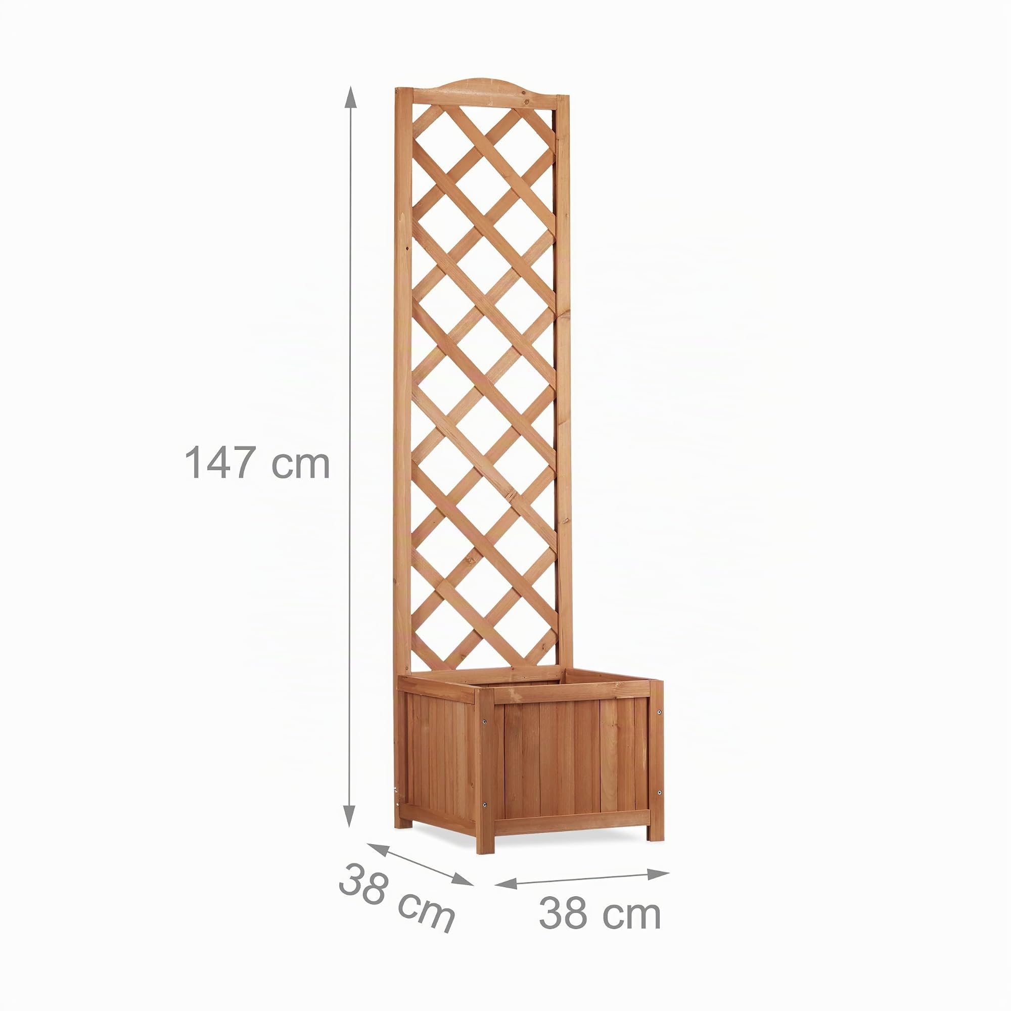 Relaxdays Rankkasten Holz, Garten Pflanzkübel m. Rankgitter, 25 L Pflanzkasten, 150 cm Rankhilfe wetterfest, natur