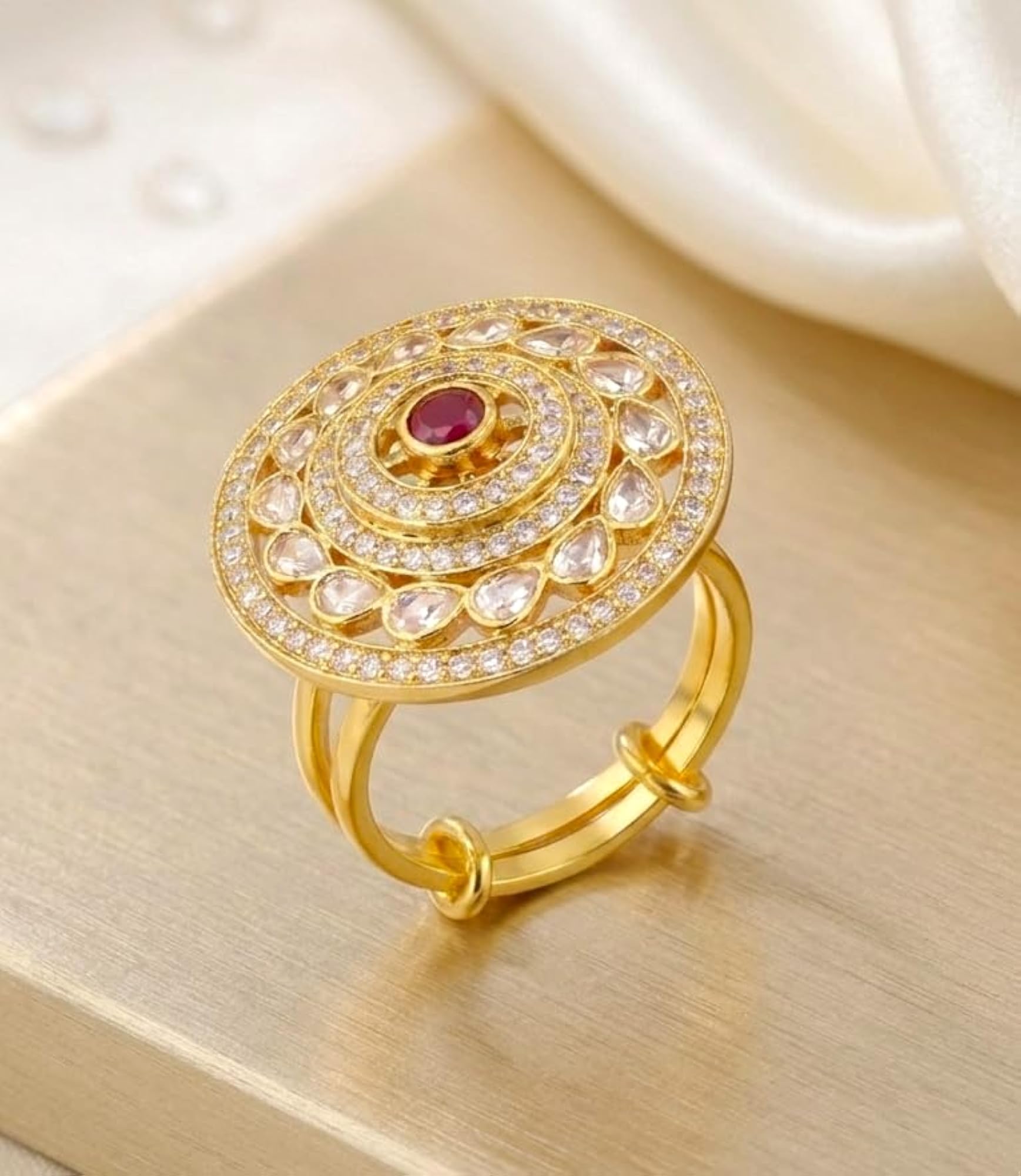 Women's Gold Plated Adjustable Ring, Elegant Design