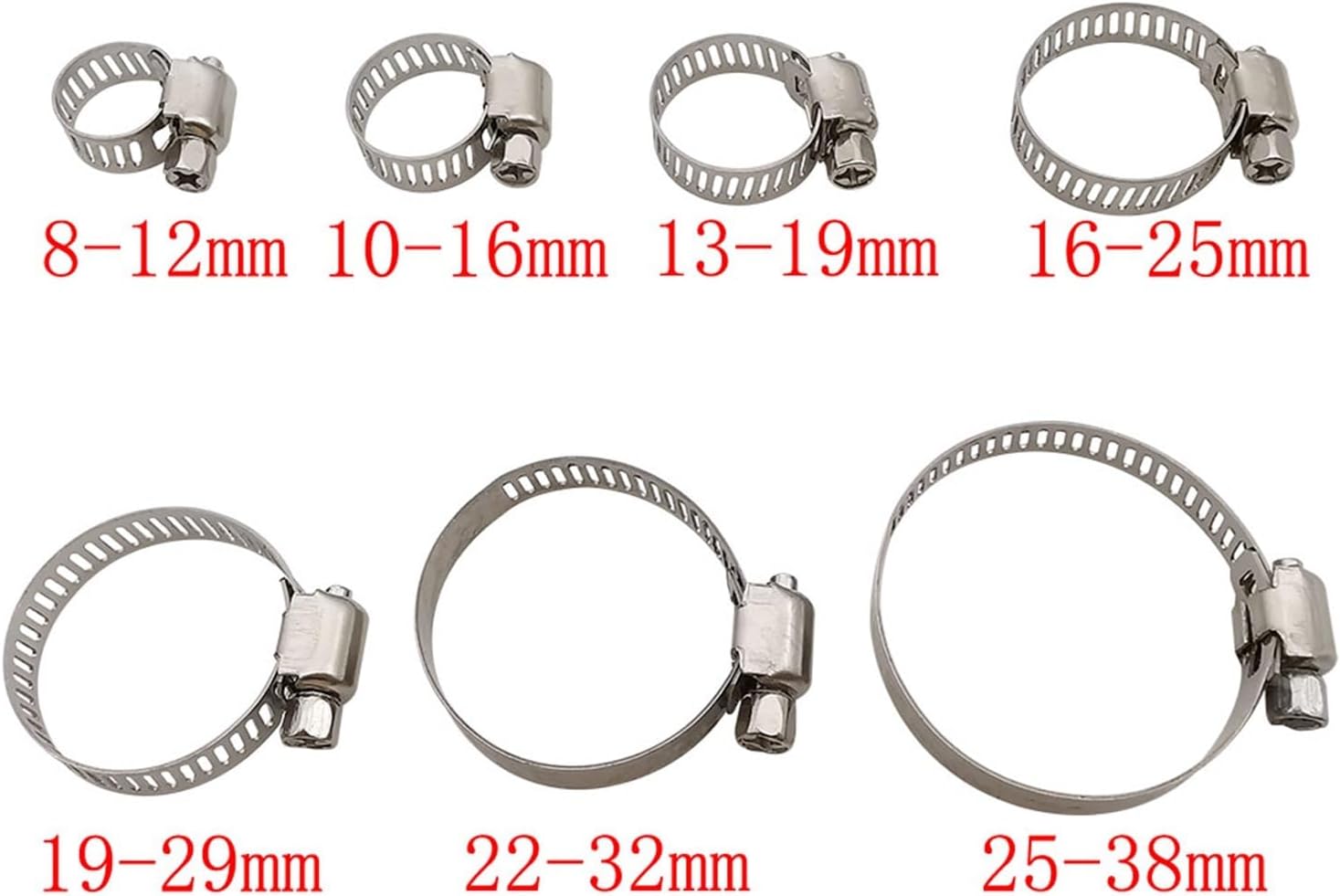 SBTRKT 60Pcs/Box 8mm-38mm Stainless Steel Adjustable Hose Clamps Worm Gear Hose Clamps Fuel Pipe Tube Clips for Plumbing, Automotive