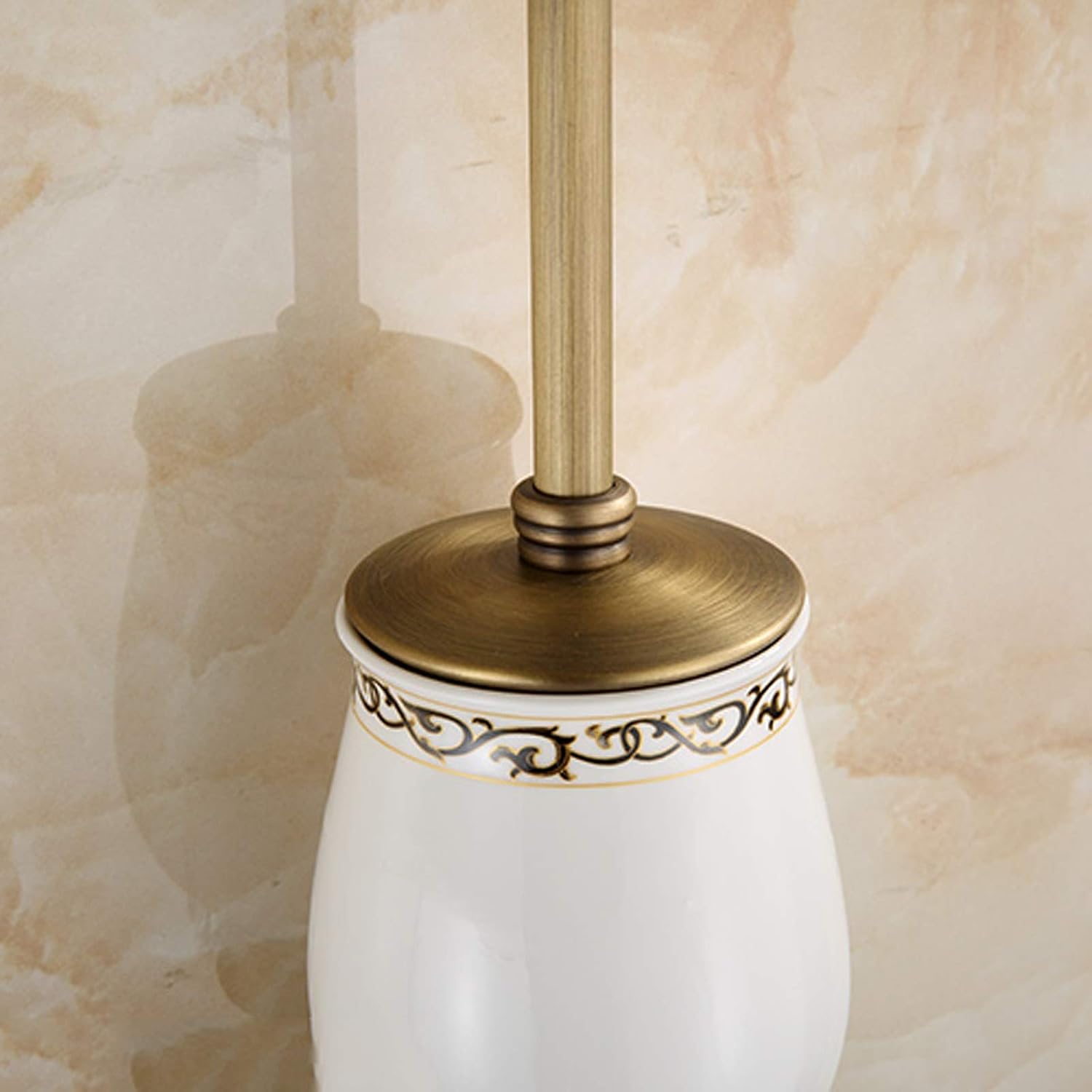 Toilet Brush Retro Toilet Brush Holder Ceramic Brush Cup Brass Brush Holder Round Brush Head All-Round Cleaning Toilet Bowl Brush Set Deep Cleaning