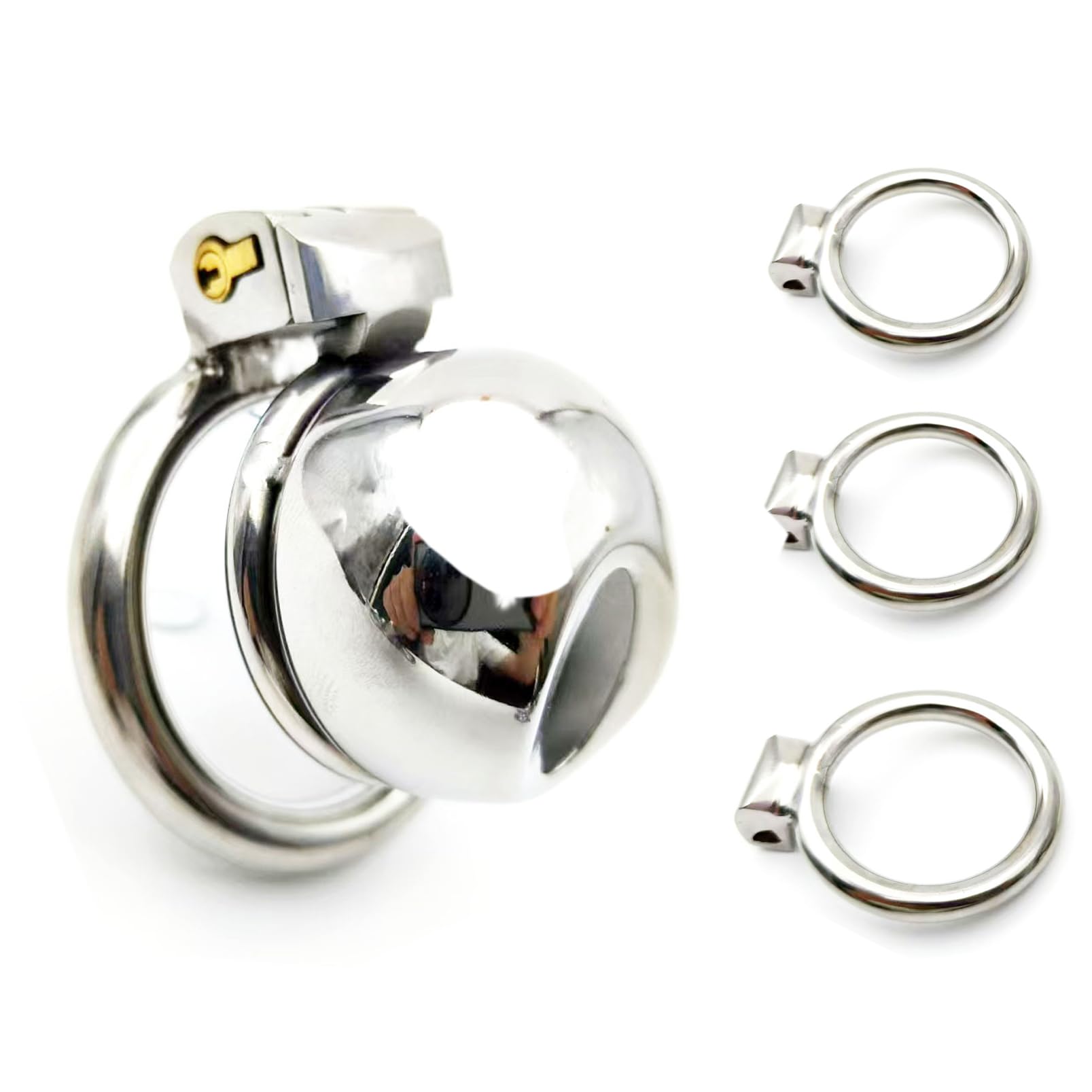 Gabbia di castità in acciaio inossidabile per uomo con lucchetto, 3 misure di anello 40/45/50 mm, design traspirante, superficie liscia, accessorio intimo per adulti
