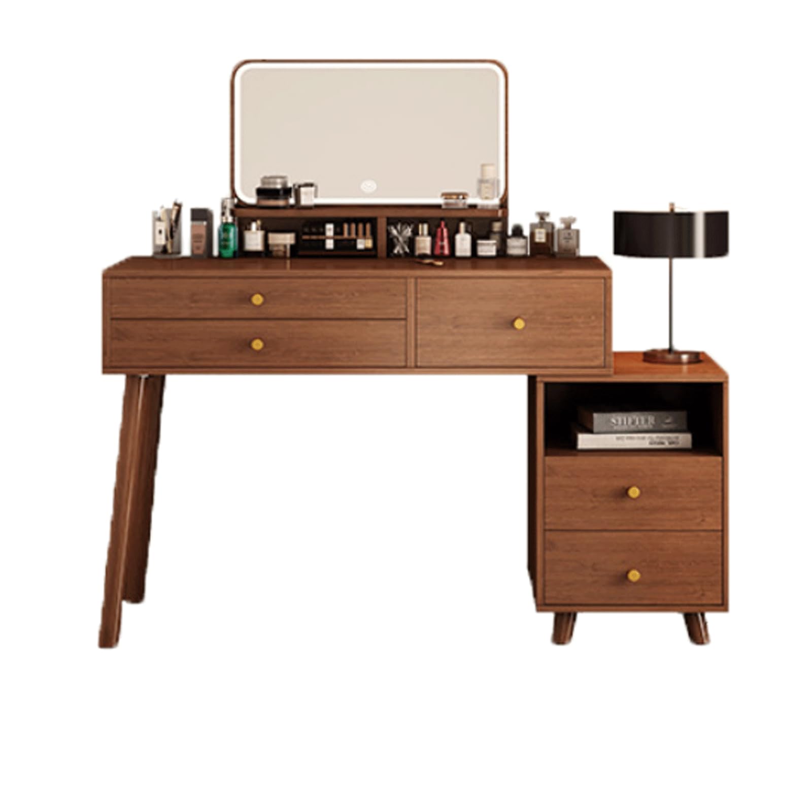 CGCSYZ Walnut Vanity Desk with Mirror & LED Lights - Makeup Table with Drawers & Cabinet for Bedroom or Dressing Room - Stylish & Functional Furniture (2 drawers)