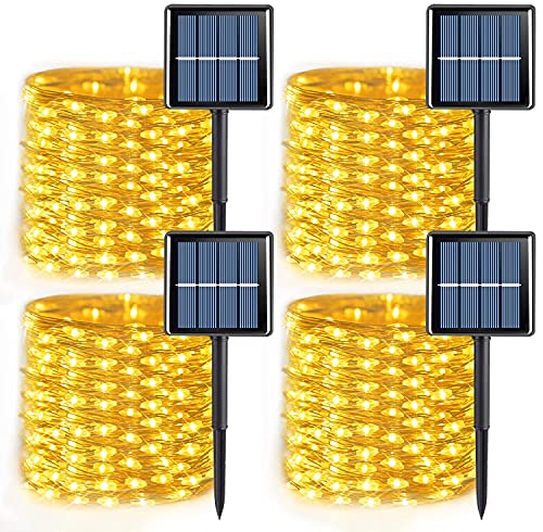 QITONG Solar Fairy Lights, 4 Pack Each 33ft 100 LED Warm White Christmas Light Outdoor Waterproof...
