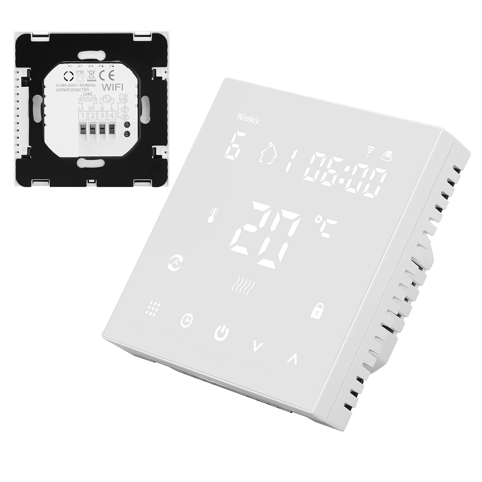 Termostato Intelligente Termostato Digitale PC più ABS AC90 a 240V 16A WiFi Touch LCD Telecomando da 41 a 95F per Riscaldamento a Pavimento Elettrico Uso Domestico
