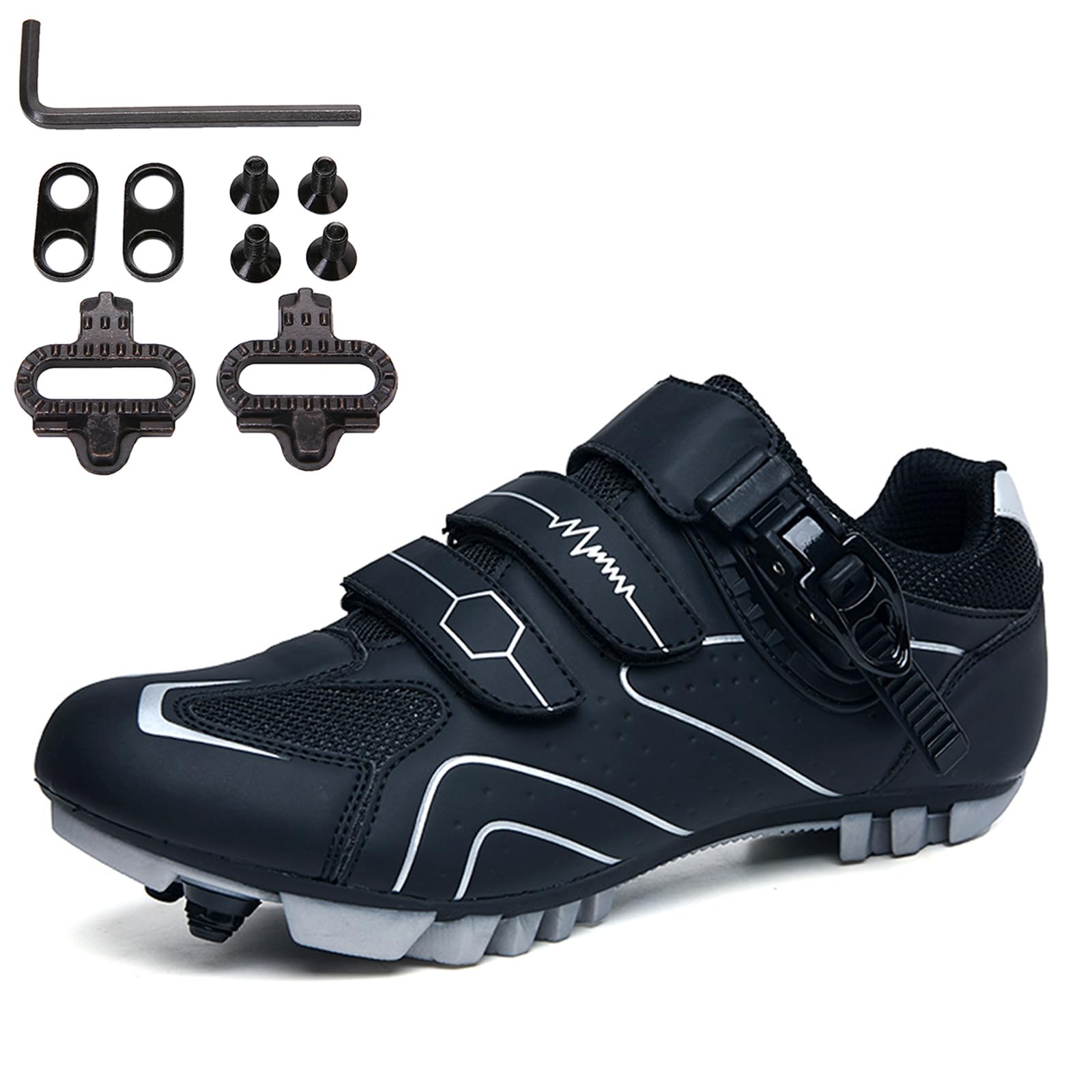 Herren MTB Cycling -Schuhe Mountainbikeschuhe kompatibel mit 2-Bolzen-SPD-Stollen Innen im Freien Fahrradschuhe mit schneller Schnalle