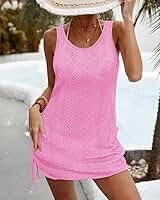 Minivestido feminino vazado com decote em U sem mangas, costas nuas, recortado de malha, confortável, casual, praia, férias, roupa de festa