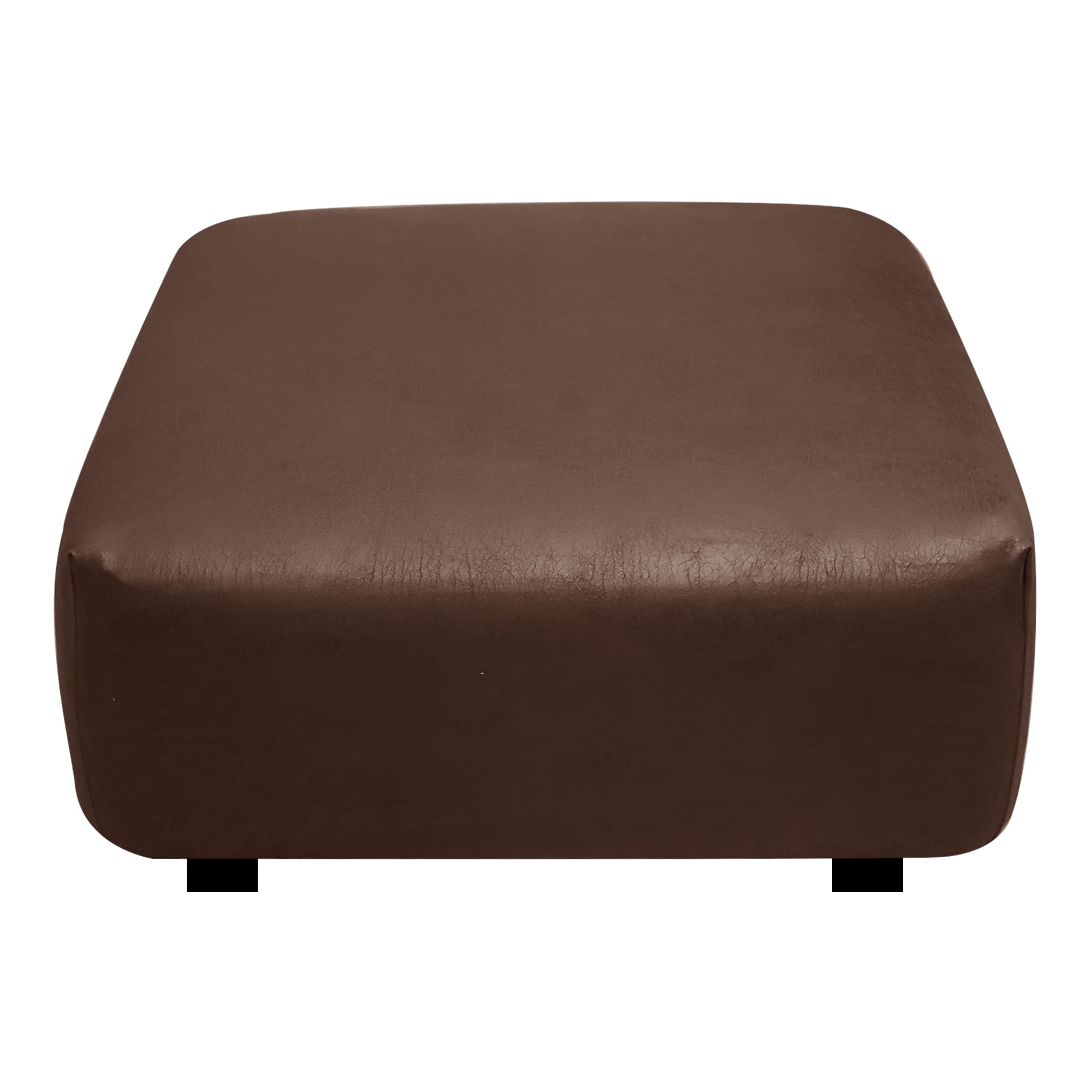 Housse de pouf carré aspect cuir marron haute densité