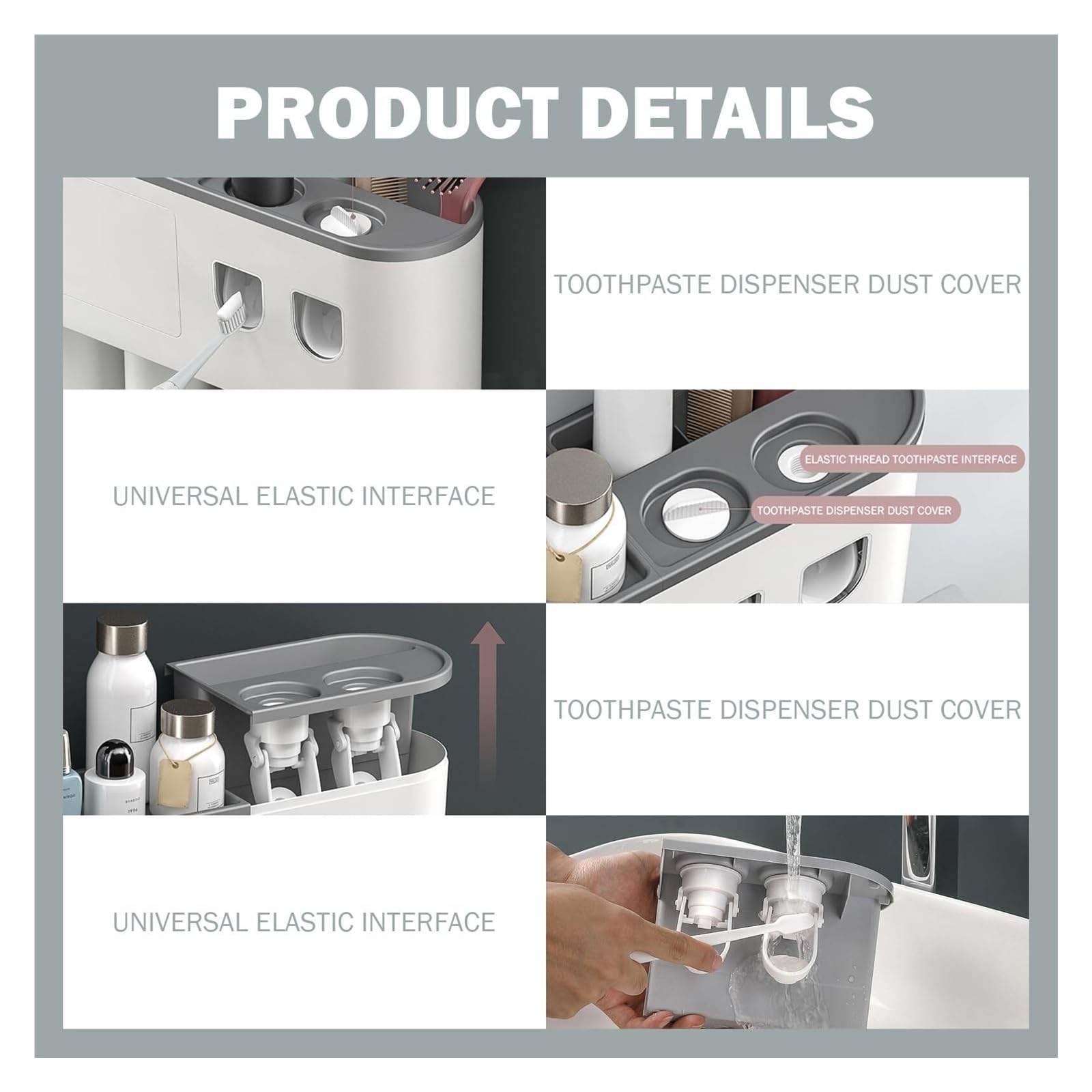 Portacepillos de Dientes Soporte de Pared for cepillos Dientes con dispensador automático Pasta, Organizador baño sin Taladro Vaso de Enjuague bucal Reutilizable(2 Cups)