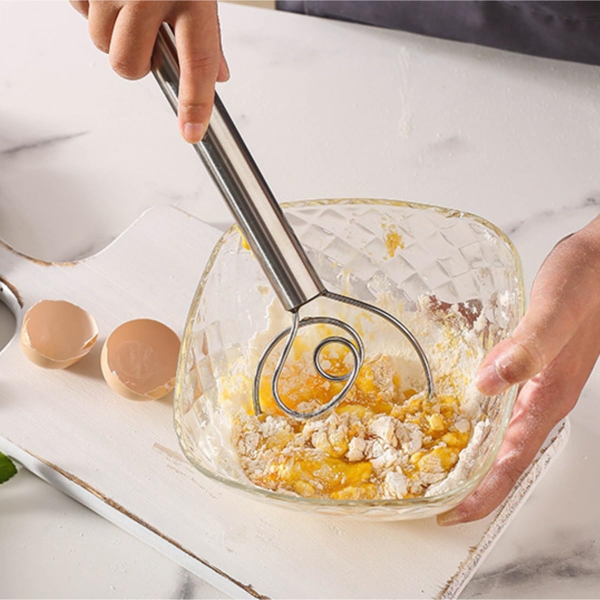 Varillas de Batir para Cocinar Batidor De Polvo En Espiral De Acero Inoxidable, Mezclador De Harina Y Masa, Batidor Manual De Huevos, Guarnición De Ensalada, Mezclador En Frío Huevos, Espumar, Batir(D