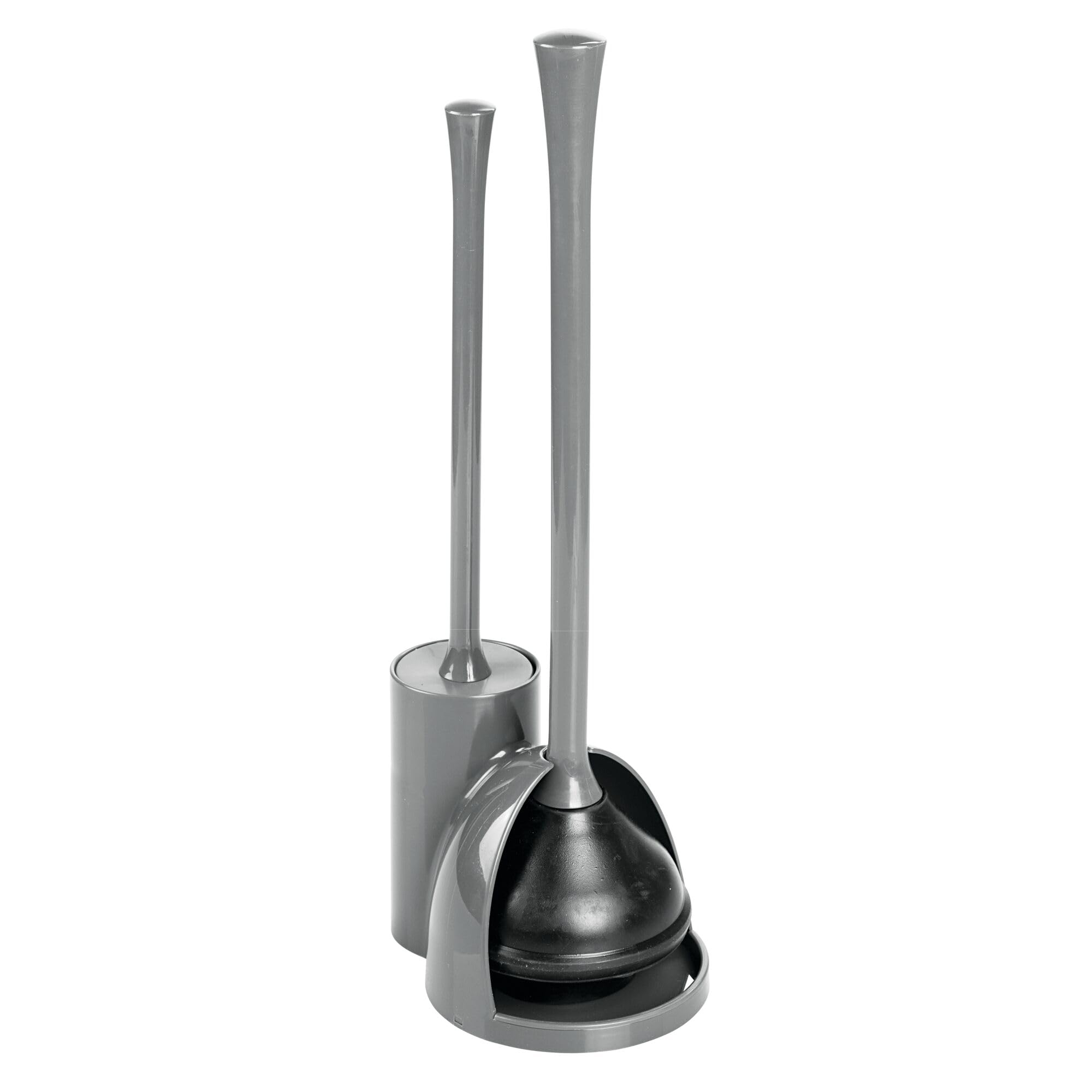 iDesign Compact Toilet Brush and Plunger Set for Bathroom Cleaning and Storage - Gray