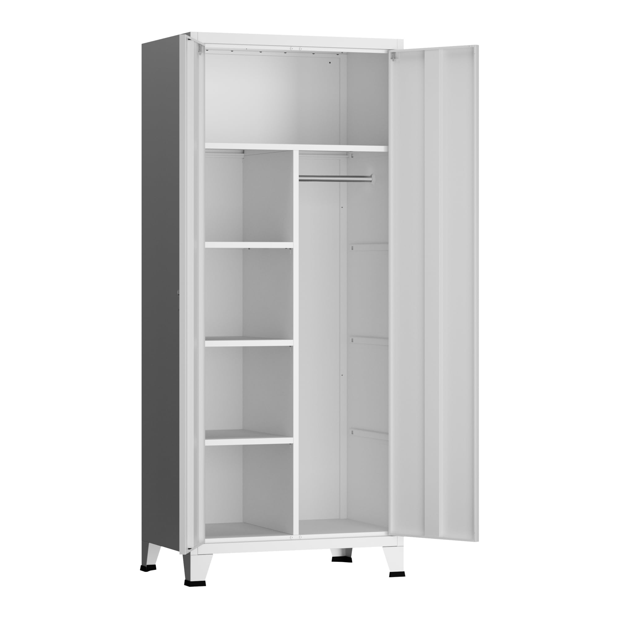 [en.casa] Kleiderschrank Hankasalmi 2-türig mit Kleiderstange Schlafzimmerschrank Metall Weiß Garderobenschrank mit 3 Ablagen 180 x 90 x 40 cm