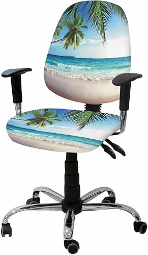 Vandarllin Funda para silla de oficina, palmeras, árbol, océano, elástico, universal, para computadora, escritorio, mar, tropical, lavable,