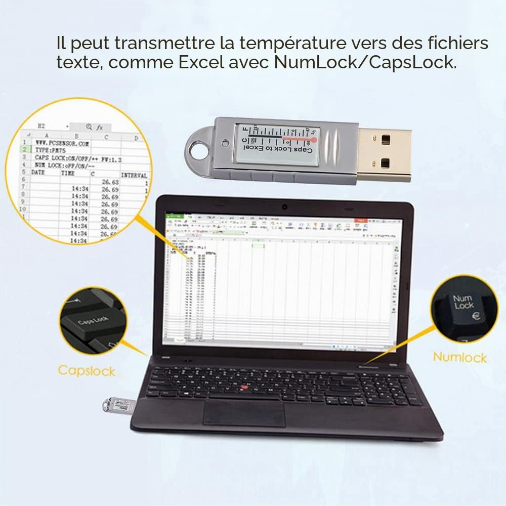 Docooler PCsensor USB Thermomètre Capteur de Température Enregistreur de Données Enregistreur pour PC Portable Argent