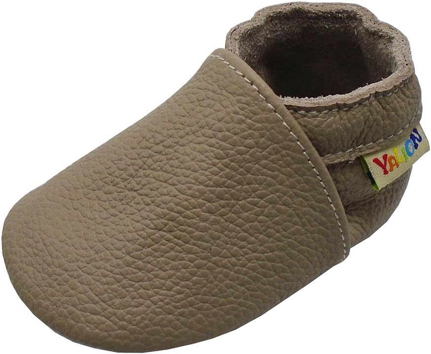 YALION Baby Leather Shoes,SOFE Sole Baby Walking Shoes,Slip-on Boys Girls Slippers with Elastic Ankle,Anti-Slip Crib Shoes for Infant Toddlers