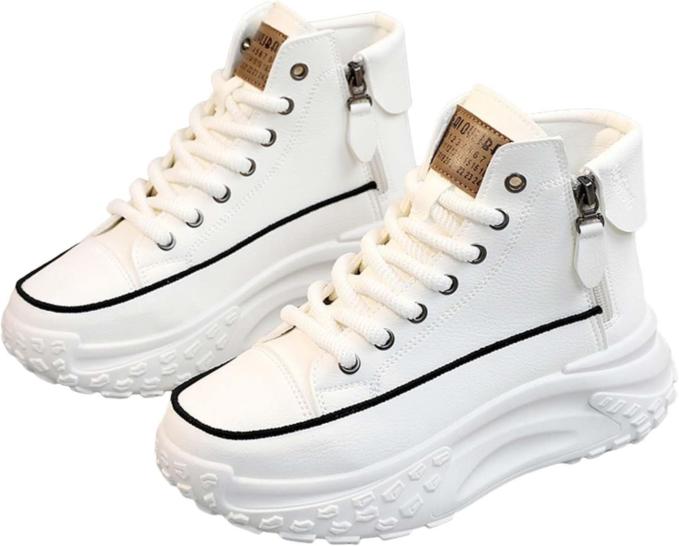 Women's High Top Trainers with Platform and Zip Chic Casual Shoes Women Lace-Up Walking Shoes Comfortable Trainers Casual Women's Shoes