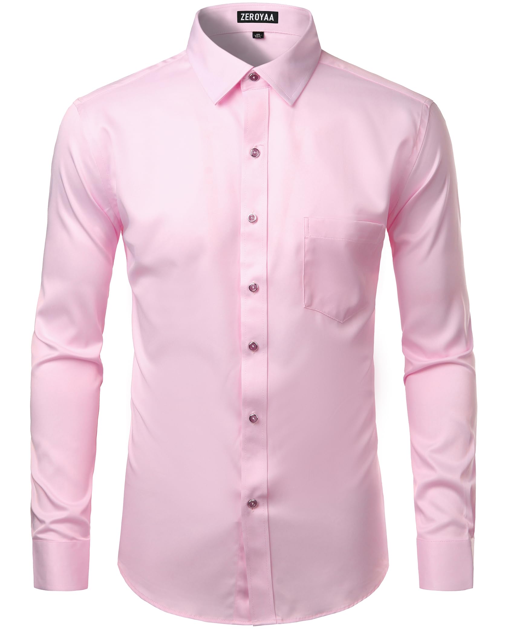 ZEROYAA Men's Business Formal Slim Fit Long Sleeve Button Up Dress Shirts with Pocket