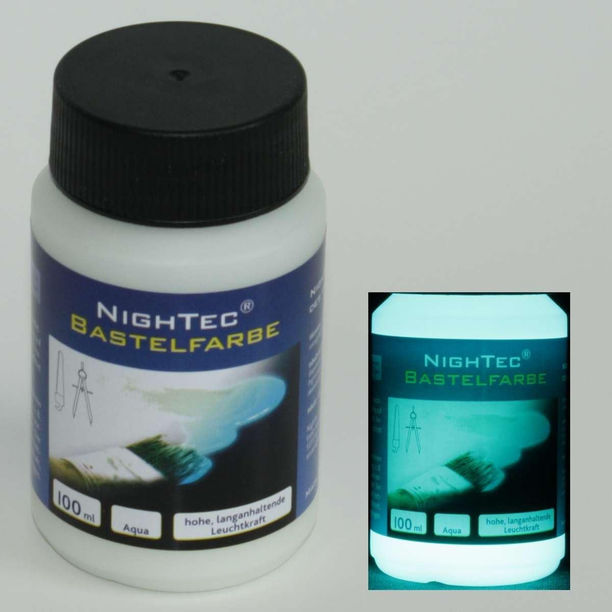 NighTec Handicraft Paint (100 ml) strong Glow-in-the-dark and afterglow effect by luminescence - high quality jadencolour at daylight and blue-green glowing in the night paint